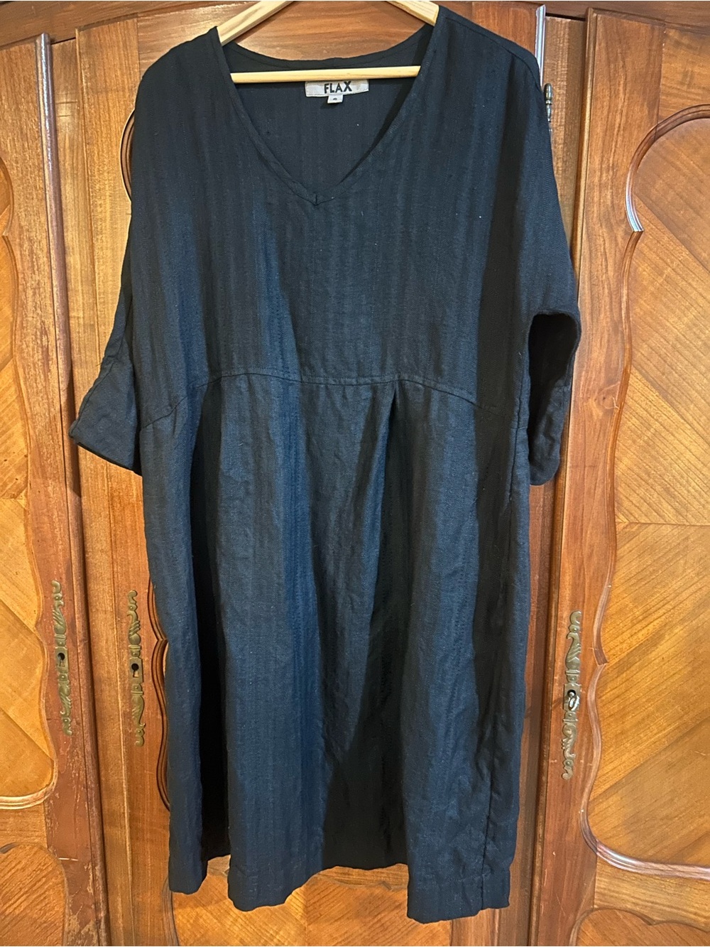 Flax Black V-Neck Dolman Relaxed Dress size small #1152 - Picture 2 of 7